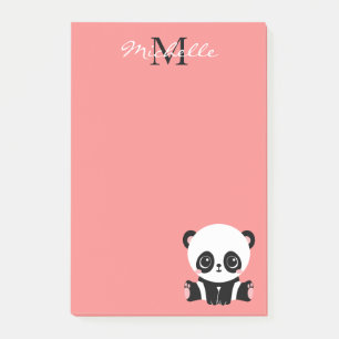 Post-it® Monogram Cute Panda Rose Nom personnalisé