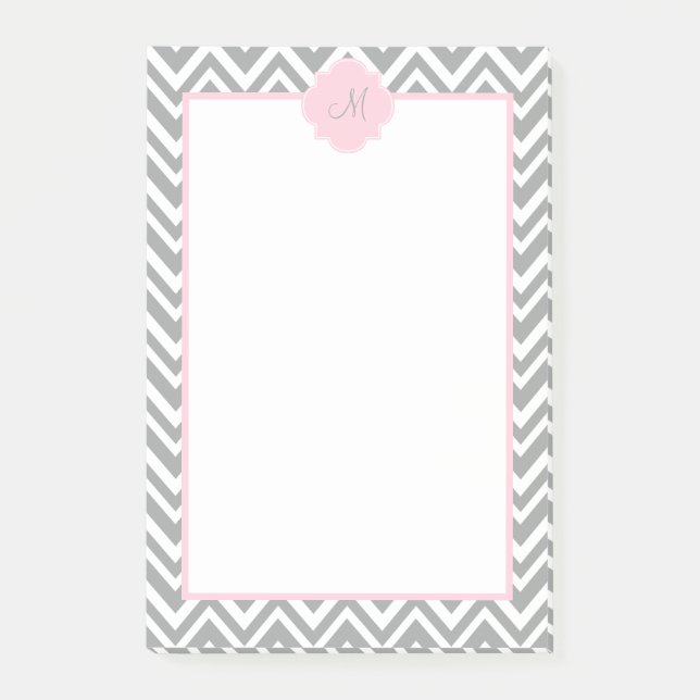 Post-it® Monogram Grey et blanc Chevron avec Pastel Pink (Devant)