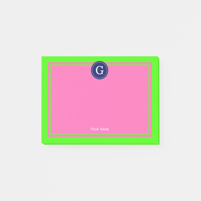 Post-it® Monogramme 1 I encadré rose chaud Navy (Devant)