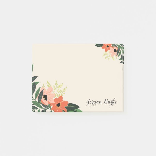 Post-it® Monogramme à bordure florale chic (Devant)