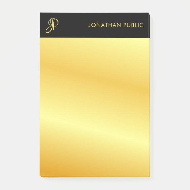 Post-it® Monogramme à la mode Noir et Or Élégant Modèle (Devant)