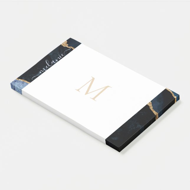 Post-it® Monogramme Agate Marine Blue Gold Parties scintill (Incliné)
