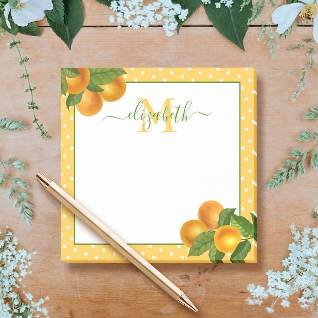Post-it® Monogramme agrumes oranges aquarelle points rustiq (Créateur téléchargé)