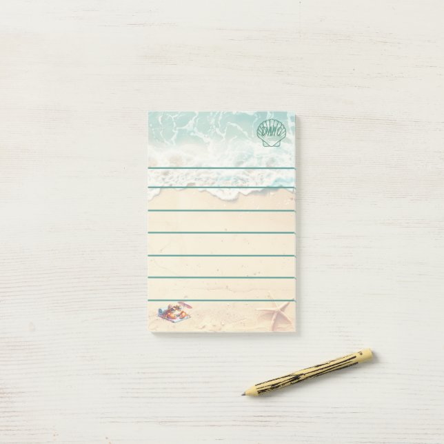 Post-it® Monogramme aligné sur le thème de la plage côtière (Sur un bureau)