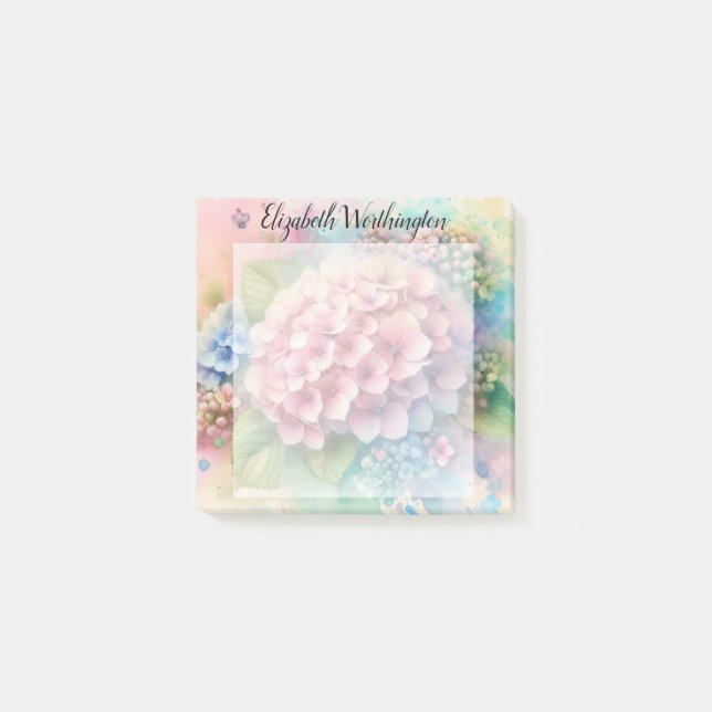 Post-it® Monogramme aquarelle florale hortensia rose  (Devant)
