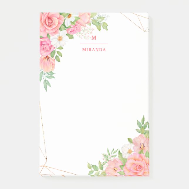 Post-it® Monogramme Aquarelle Florale Vert rose Géométrique (Devant)