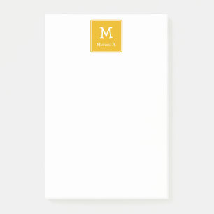 Post-it® Monogramme blanc et nom sur Honey Mustard Jaune