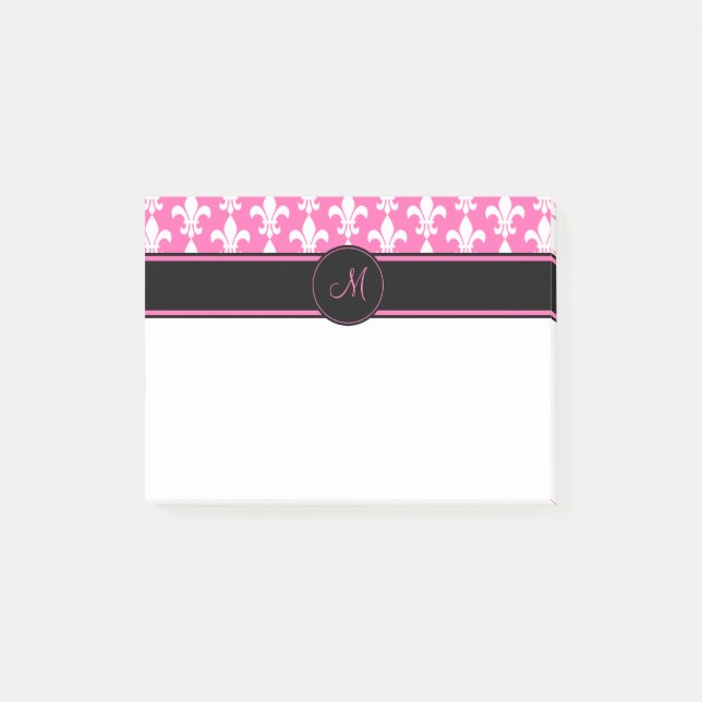 Post-it® Monogramme Blanc et rose chaud Fleur de Lis Motif (Devant)