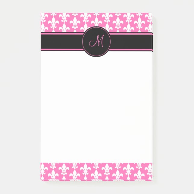 Post-it® Monogramme Blanc et rose chaud Fleur de Lis Motif (Devant)
