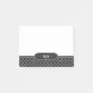 Post-it® Monogramme blanc simili cuir noir de Quatrefoil