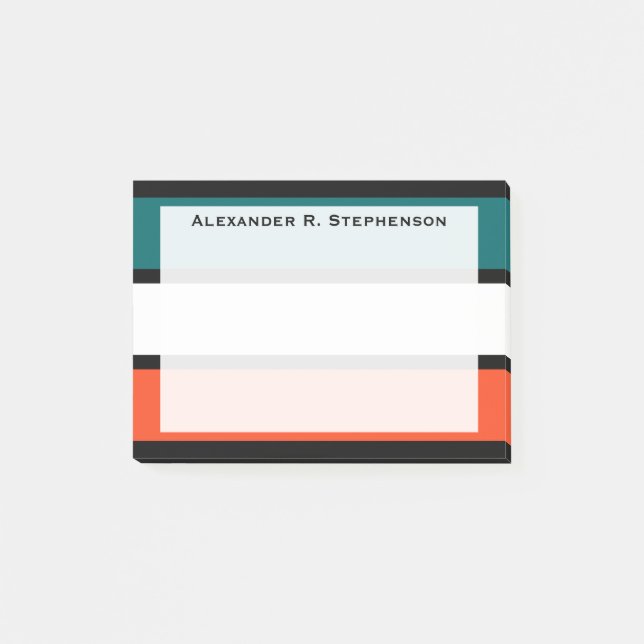 Post-it® Monogramme bleu aqua, blanc et orange corail rayur (Devant)