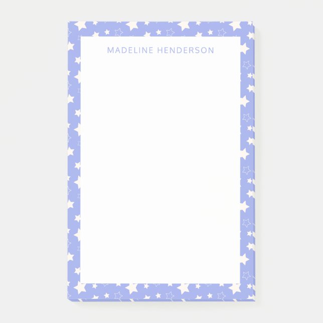 Post-it® Monogramme Bleu Clair Étoiles Blanches Fantaisiste (Devant)