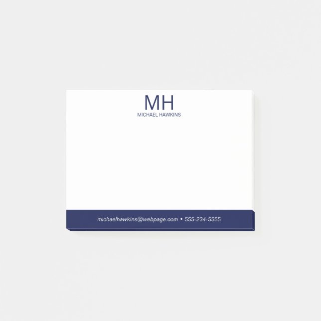 Post-it® Monogramme bleu de la marine (Devant)