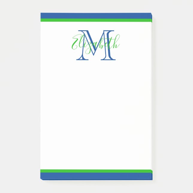 Post-it® Monogramme bleu et vert Preppy Navy (Devant)