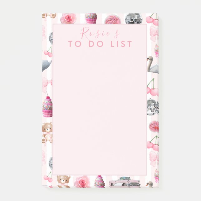 Post-it® Monogramme Blush Rose Retro Disco Ball Coquette (Devant)