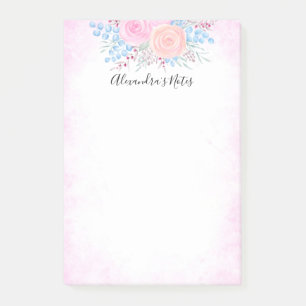 Post-it® Monogramme Bouquet d'aquarelle Roses roses Bleues