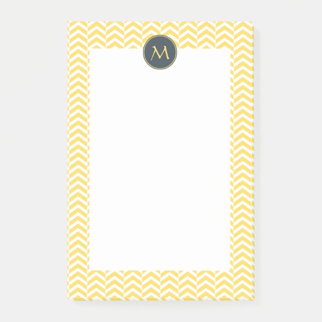 Post-it® Monogramme Chevron jaune et blanc avec charbon (Devant)