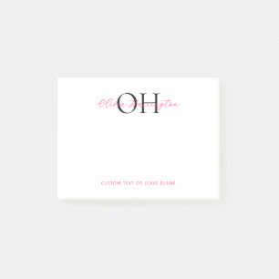Post-it® Monogramme classique moderne noir et rose