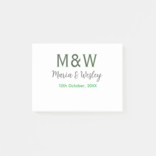 Post-it® Monogramme couple gris vert moderne romantique dat