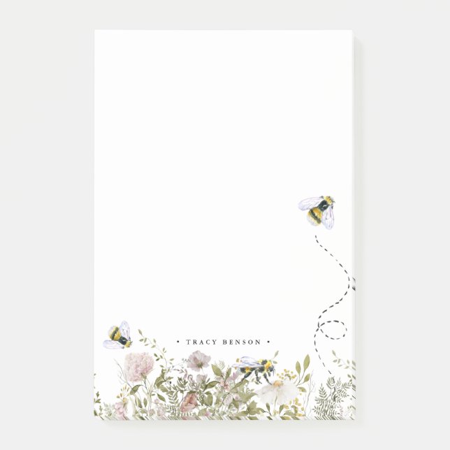 Post-it® Monogramme d'abeille floral peigne personnalisée (Devant)