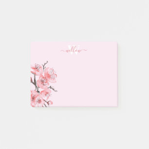 Post-it® Monogramme d'aquarelle couleur rose cerisier