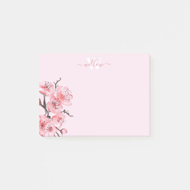 Post-it® Monogramme d'aquarelle couleur rose cerisier (Devant)