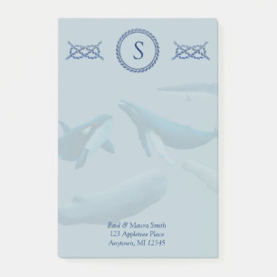 Post-it® Monogramme de baleines bleues avec nom Adresse