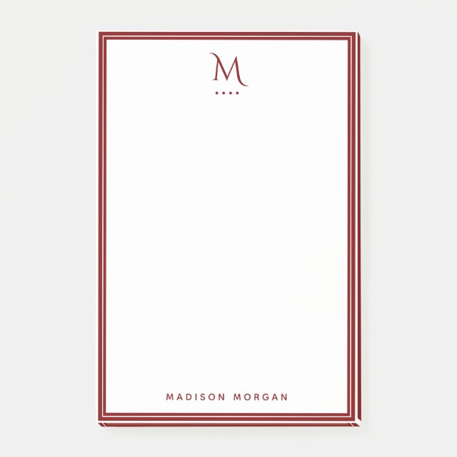 Post-it® Monogramme de base personnalisé avec bordure rouge (Devant)