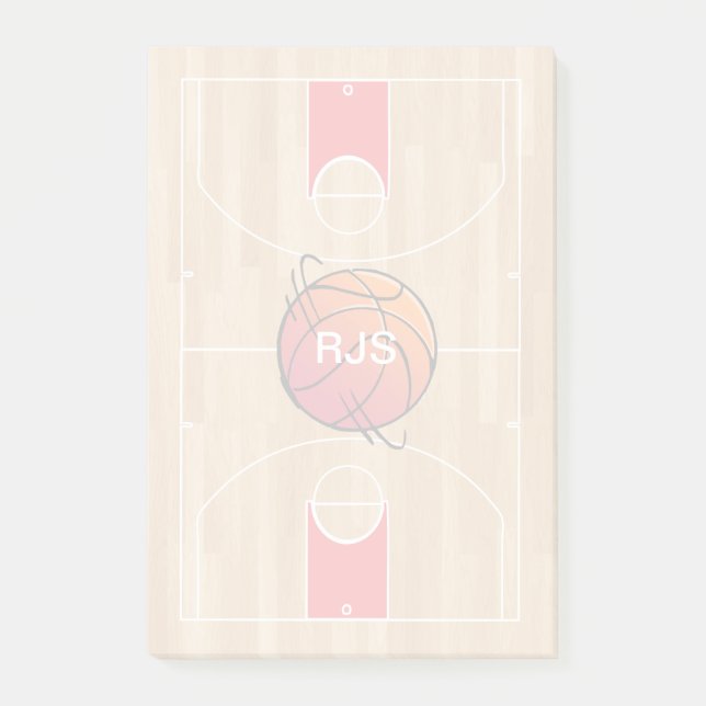 Post-it® Monogramme de basket-ball sur terrain de basket-ba (Devant)
