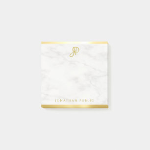 Post-it® Monogramme de calligraphie Gold Marbre blanc perso