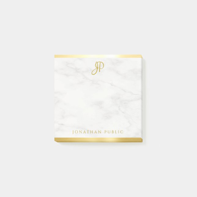 Post-it® Monogramme de calligraphie Gold Marbre blanc perso (Devant)