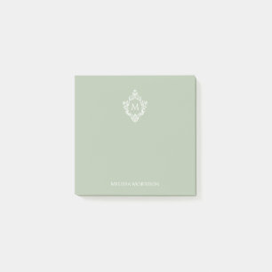 Post-it® Monogramme de crête Vert Sauge Élégant Initial Vin