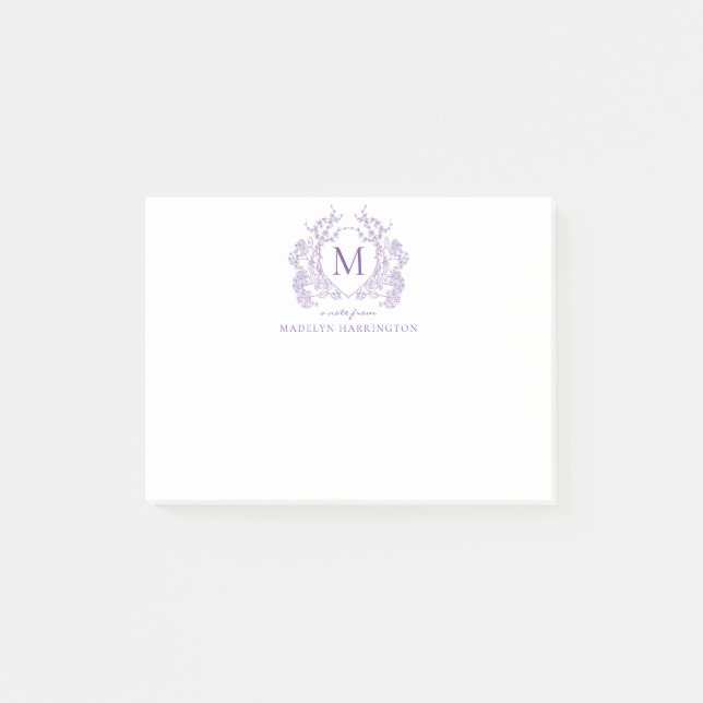 Post-it® Monogramme de crête Vintage violette classique (Devant)