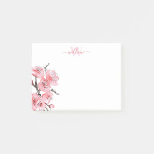 Post-it® Monogramme de fleurs de cerisier rose blanc