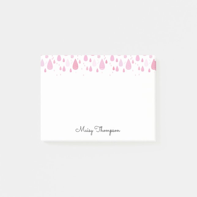 Post-it® Monogramme de gouttes de pluie roses Nom (Devant)