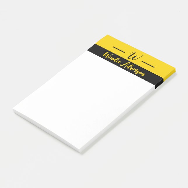 Post-it® Monogramme de luxe Black Gold Nom, Elégant Initial (Incliné)
