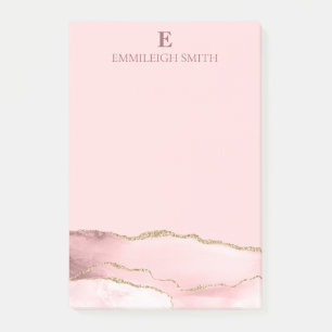 Post-it® Monogramme de marbre d'agate en or rose moderne