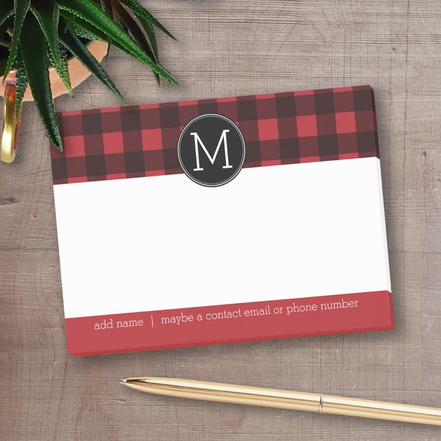 Post-it® Monogramme de Motif de buffle rouge et noir rustiq (Personalized post-it notes - add your name and other text)