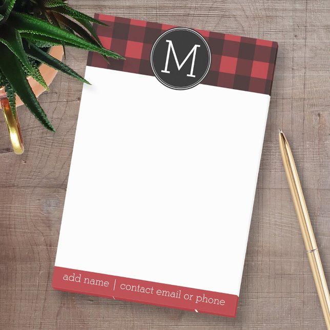 Post-it® Monogramme de Motif de buffle rouge et noir rustiq (Custom Post-it Note Pads - Add your name and other text)