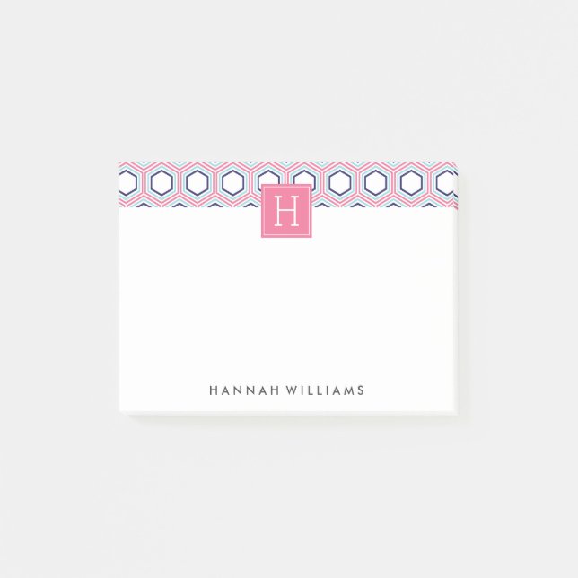Post-it® Monogramme de Motif géométrique rose et bleu (Devant)