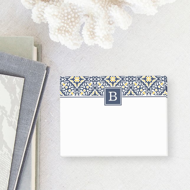 Post-it® Monogramme de Motif marin et jaune de la Méditerra (Créateur téléchargé)