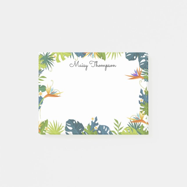Post-it® Monogramme de nom de bordure florale tropicale (Devant)