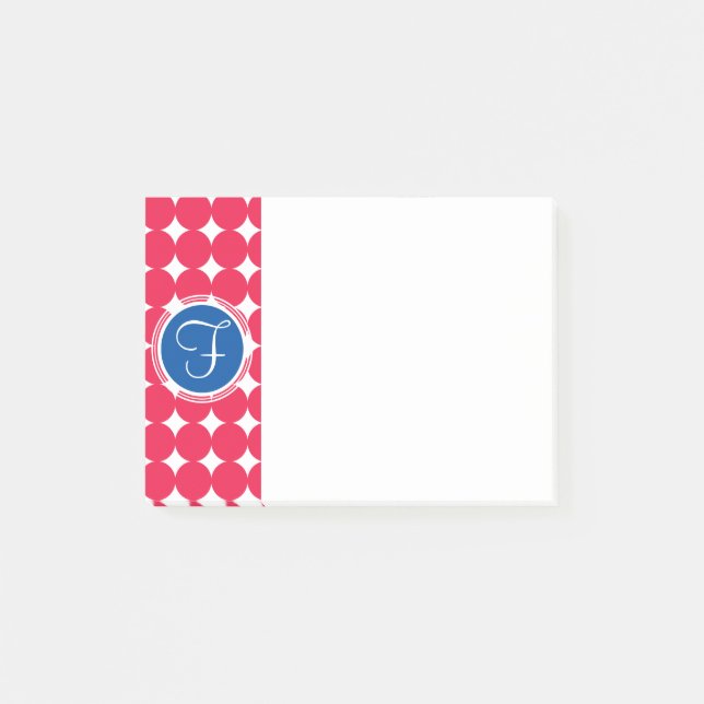 Post-it® Monogramme de point Polka bleu et rouge (Devant)