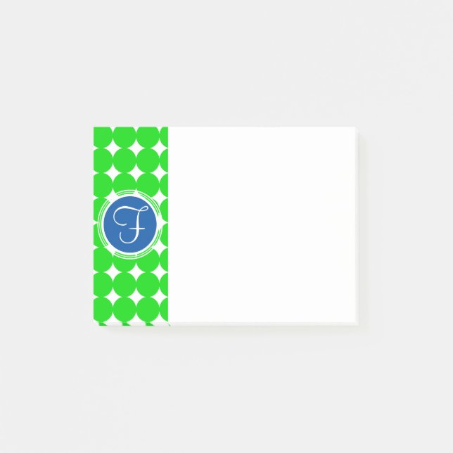 Post-it® Monogramme de point Polka bleu et vert (Devant)