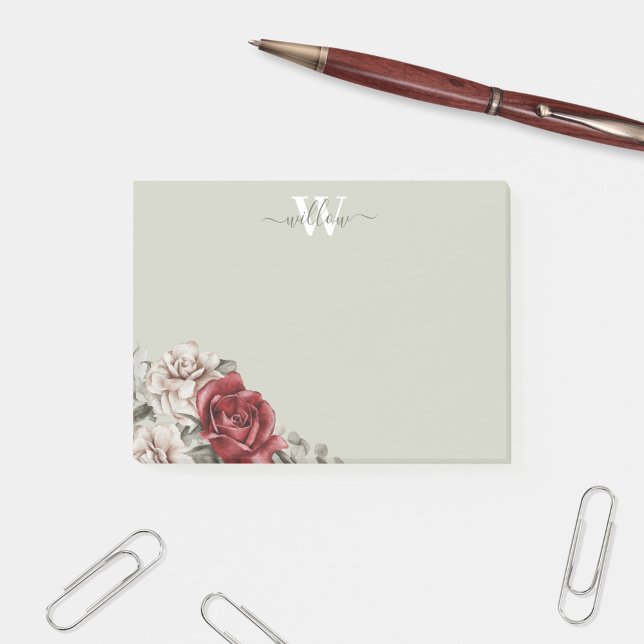 Post-it® Monogramme de Rose rustique de fille Notes florale (Créateur téléchargé)