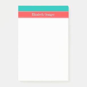 Post-it® Monogramme de ruban rouge corail et sarcelle uni