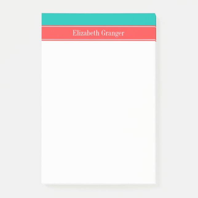 Post-it® Monogramme de ruban rouge corail et sarcelle uni (Devant)