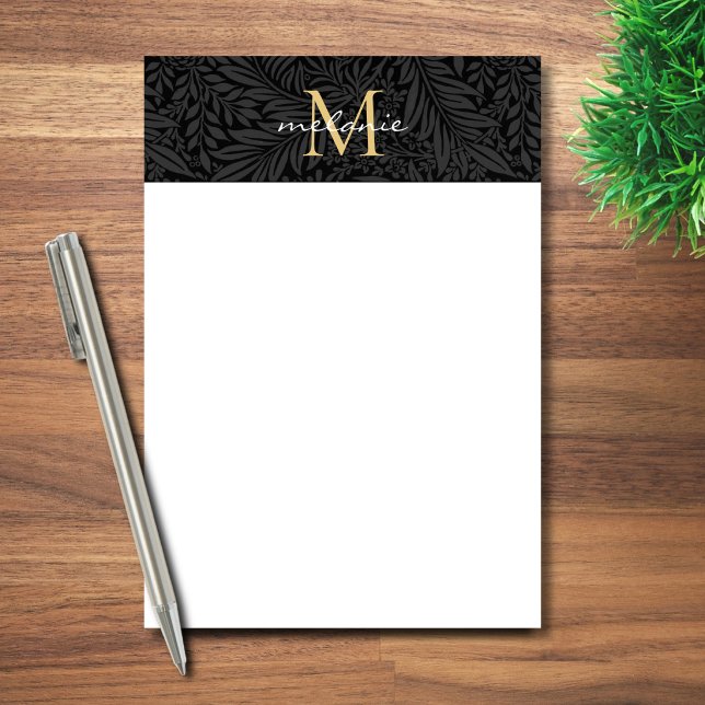 Post-it® Monogramme de script floral noir élégant or (Créateur téléchargé)