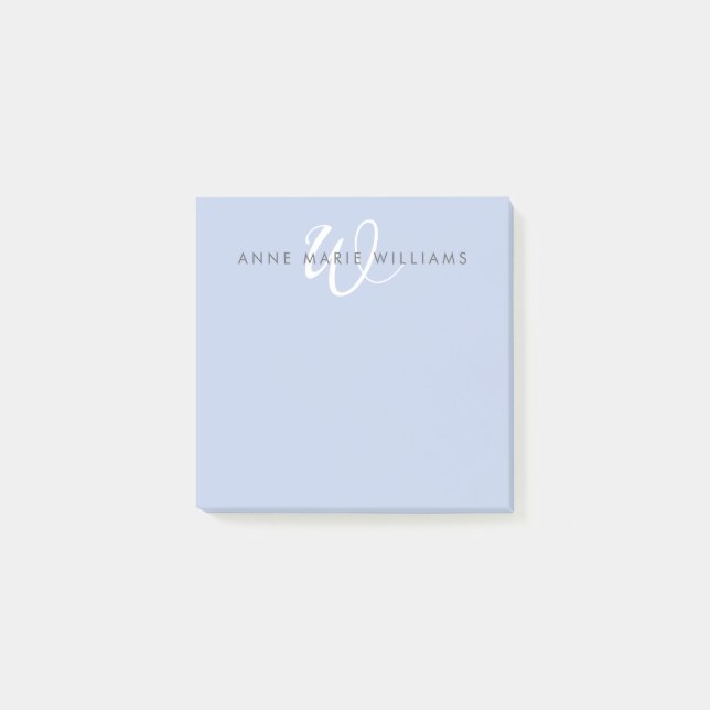 Post-it® Monogramme de script moderne bleu blanc (Devant)