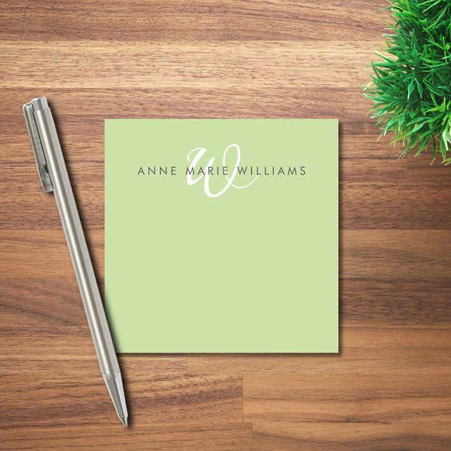 Post-it® Monogramme de style moderne vert clair blanc (Créateur téléchargé)